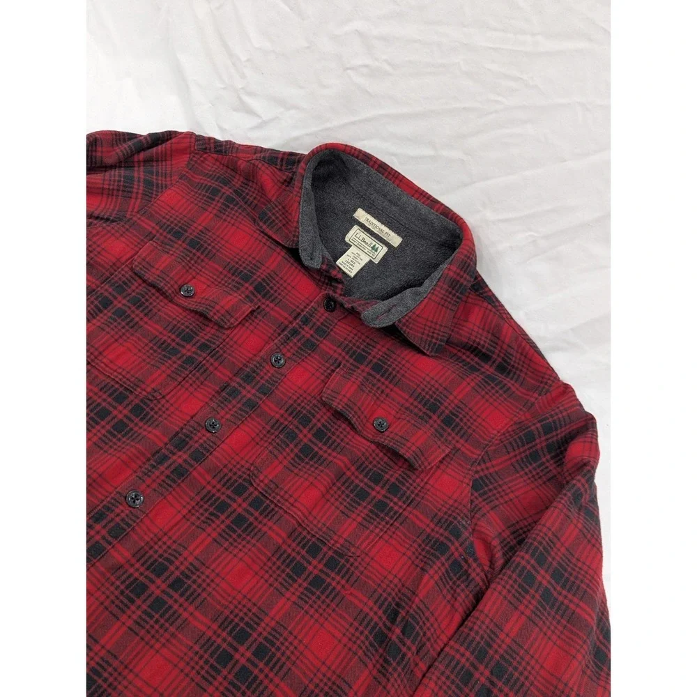 LL‎ Bean Jacket Mens Large Reg Red  Shacket Fleece Flannel Shirt Traditional Fit